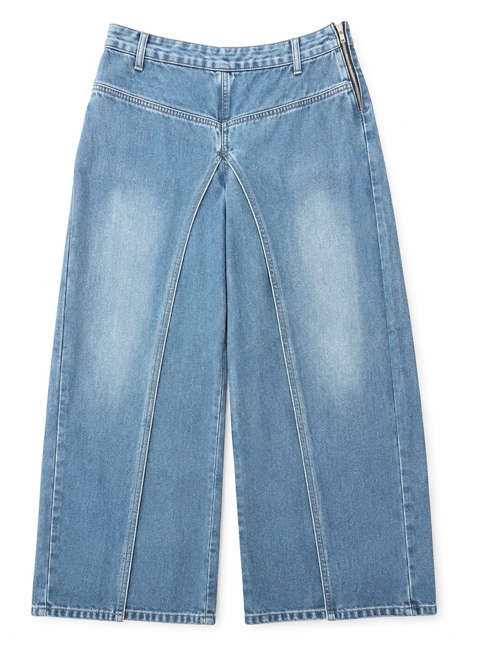 AKITZ XL Denim Skort Look Wide Leg Jeans Pleated Panel Culotte Pants NWOT